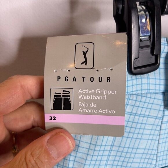 Pga Tour Men's $68 Check Print Performance 8" Golf Shorts - Cyan Blue Size 34 - Picture 7 of 11